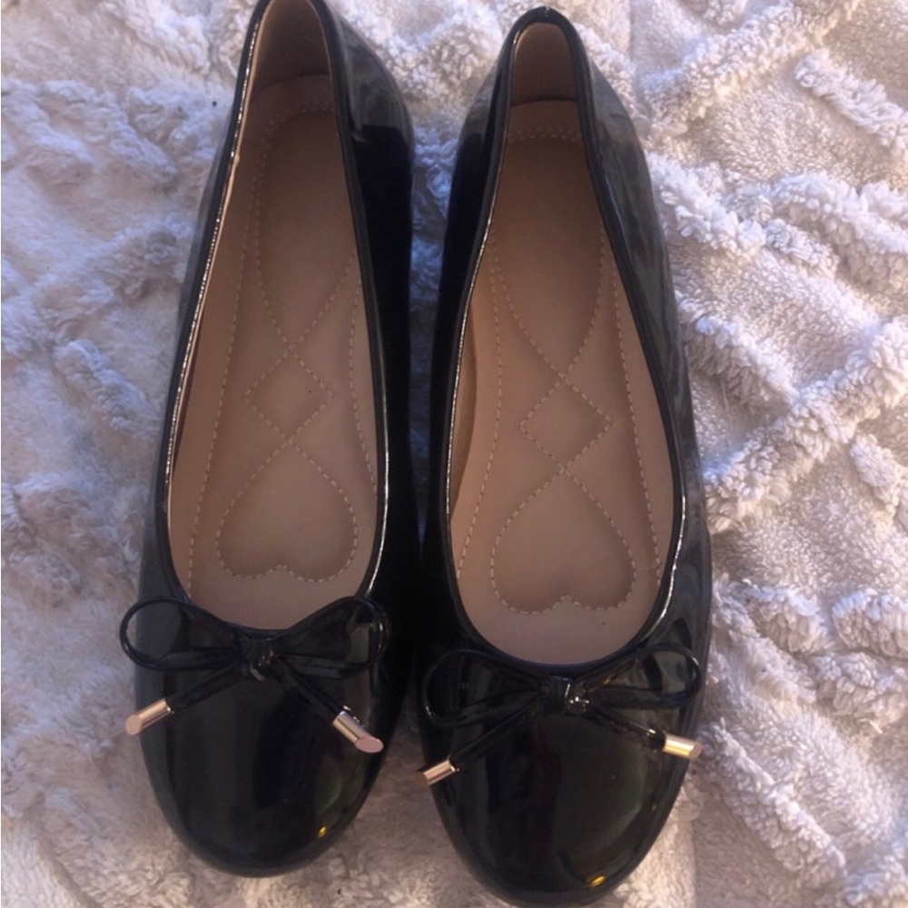 Black Patent Ballet Flats with Bow